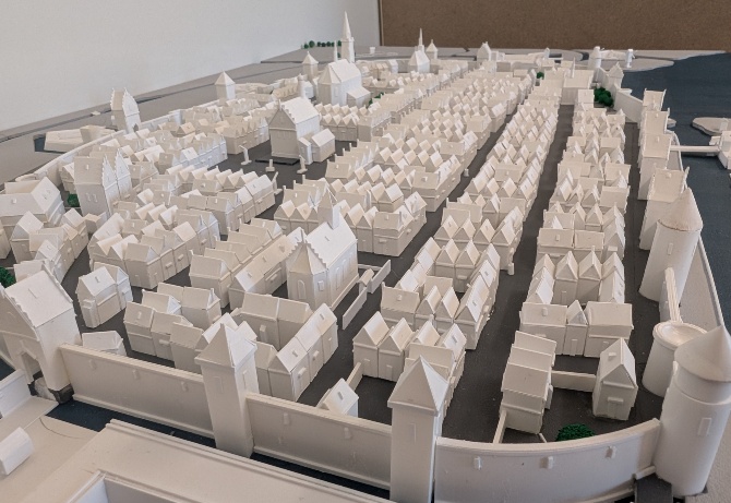 Greifswalder Stadtmodell © Stadtarchiv Greifswald Greifswalder Stadtmodell nach dem Kupferstich von Matthäus Merian aus dem Jahr 1652