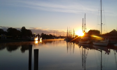 Ilse-Marie Mittag: Sonnenaufgang am Ryck, fotografiert an einem Sommermorgen auf dem Weg zur Arbeit