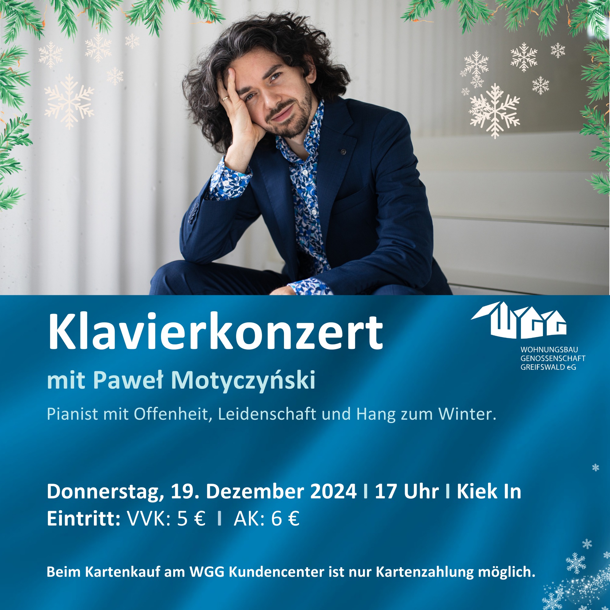 Klavierkonzert mit Paweł Motyczyński am Do., 19.12. um 17:00 Uhr im Kiek In im Fritz-Curschmann-Weg 1