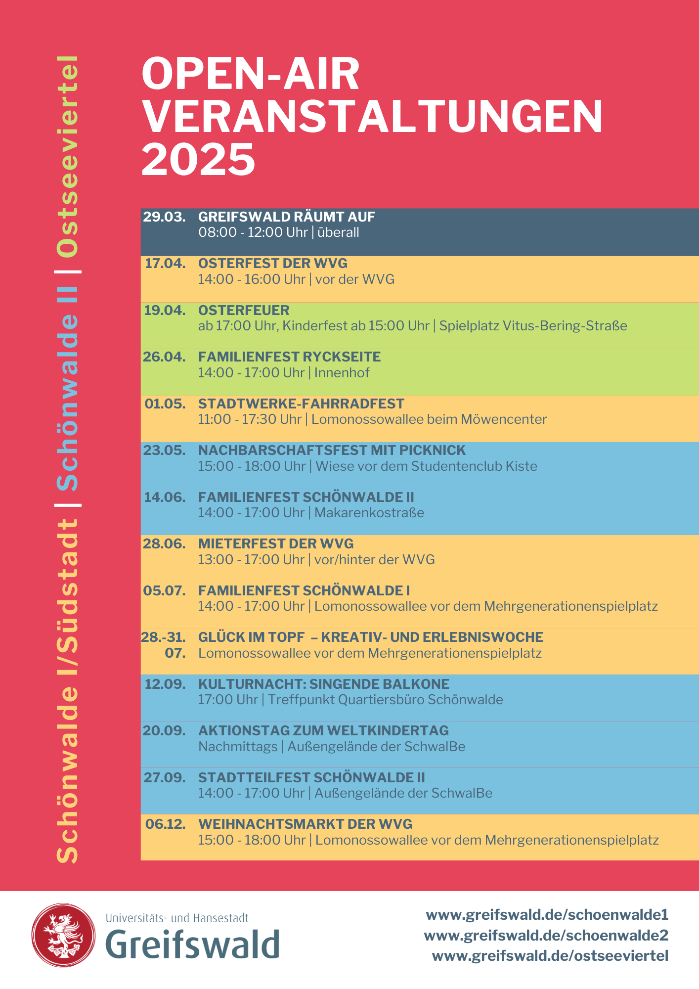 Übersicht von Open-Air Veranstaltungen in Schönwalde 1/Südstadt, Schönwalde 2 und dem Ostseeviertel im Jahr 2025