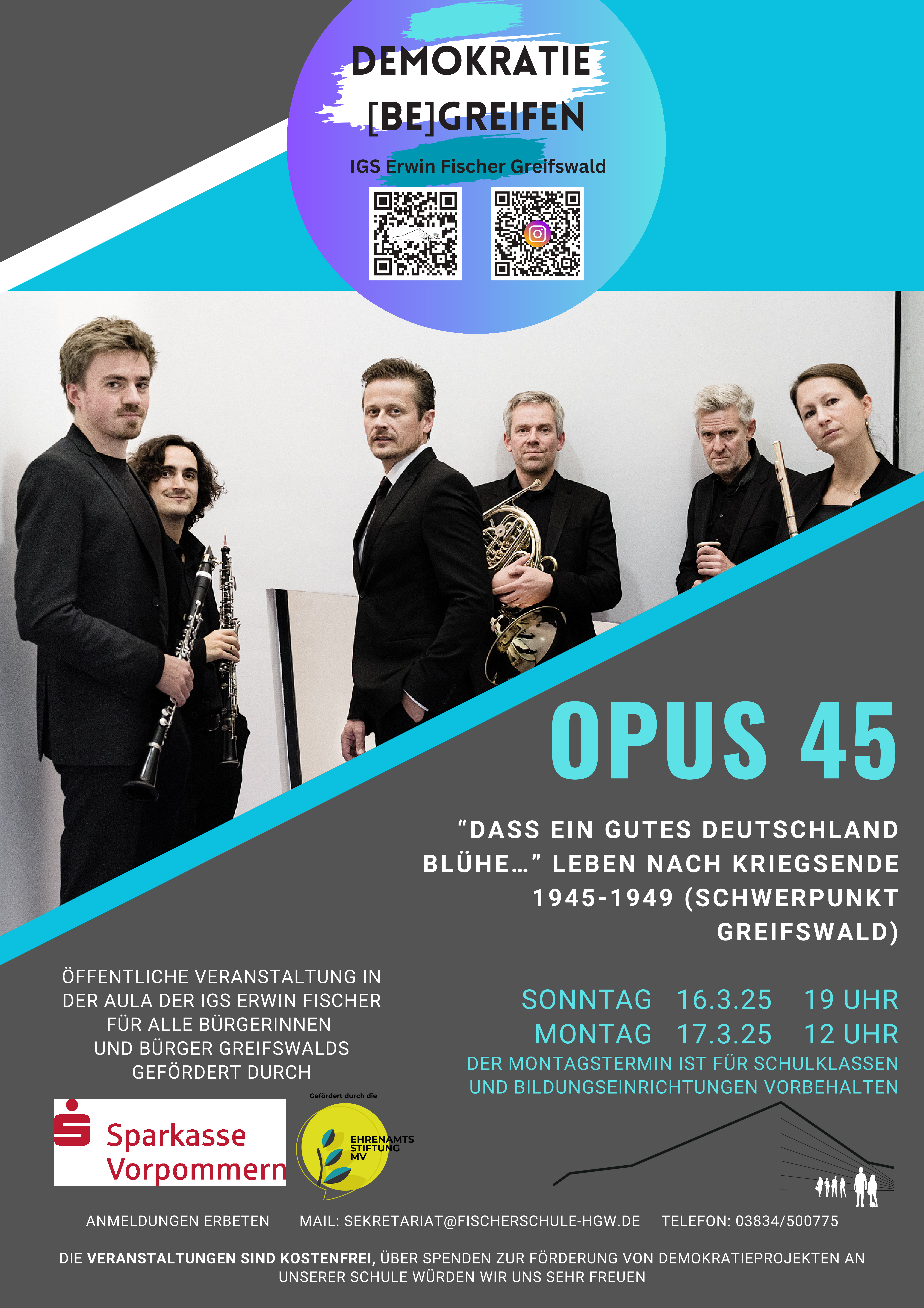 Roman Knižka & Opus 45 - Musikalische Lesung "Dass ein gutes Deutschland blühe..." am So., 16.03. um 19:00 Uhr in der IGS "Erwin Fischer" in der Einsteinstraße 6