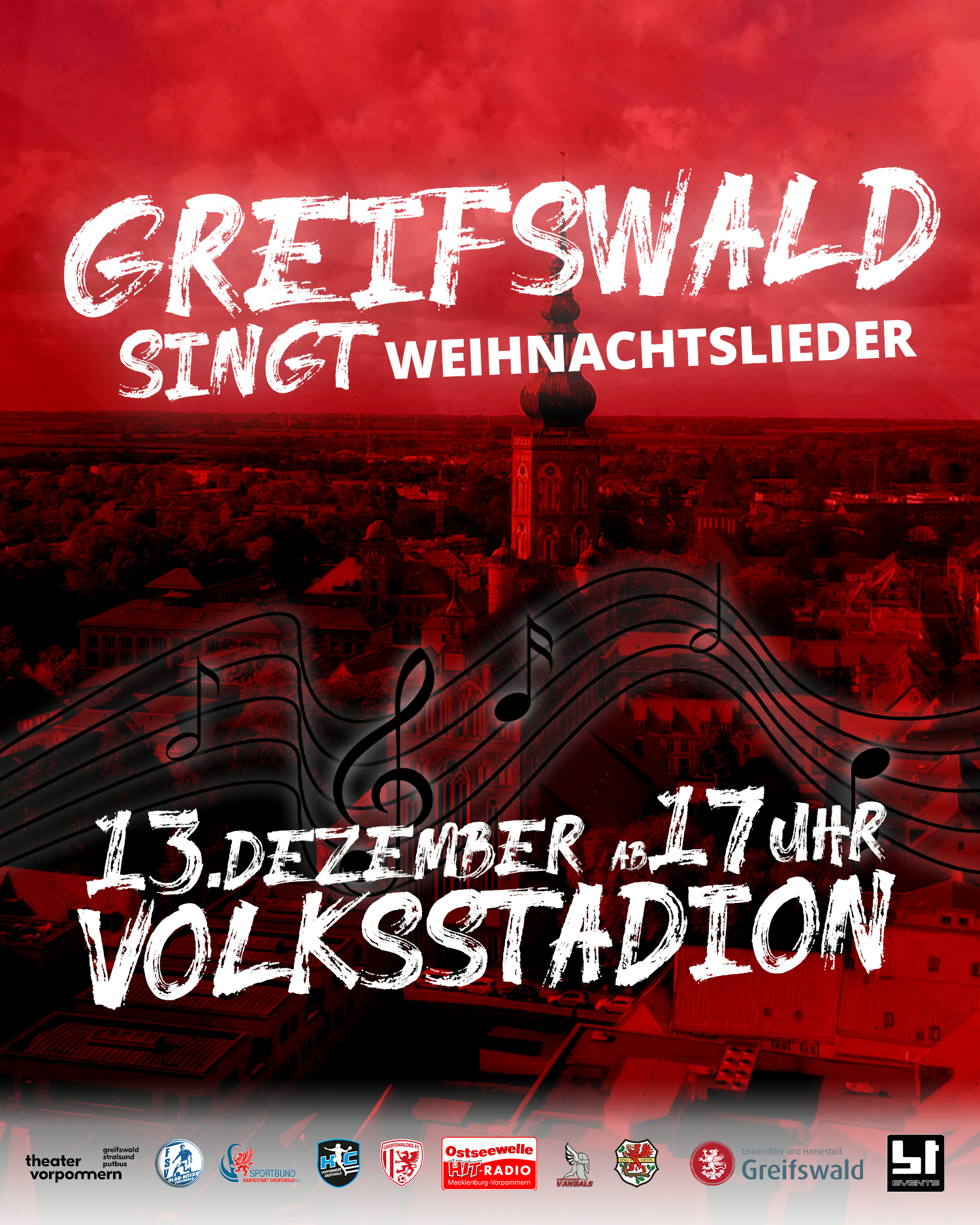 Greifswald singt Weihnachtslieder am Fr., 13.12 ab 17:00 Uhr im Volksstadion