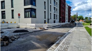 Bauarbeiten in der Kuhstraße, die Fahrbahn wird gerade gepflastert