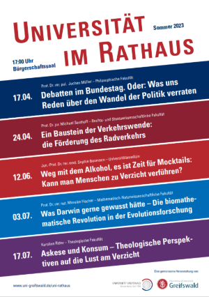 Plakat mit den Vortragsthemen zur Reihe "Universität im Rathaus"