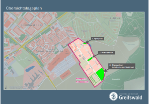 Planansicht für das Wohngebiet Am Elisenpark mit den drei zu gestaltenden Flächen