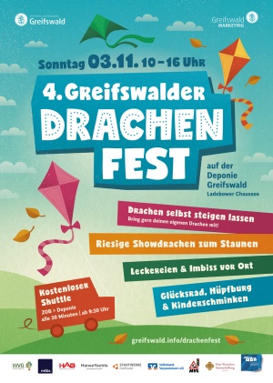 Drachenfest_2024_Greifswald_Plakat_A4_210x297mm_Druck_3mm © Greifswald Marketing GmbH 4. Greifswalder Drachenfest